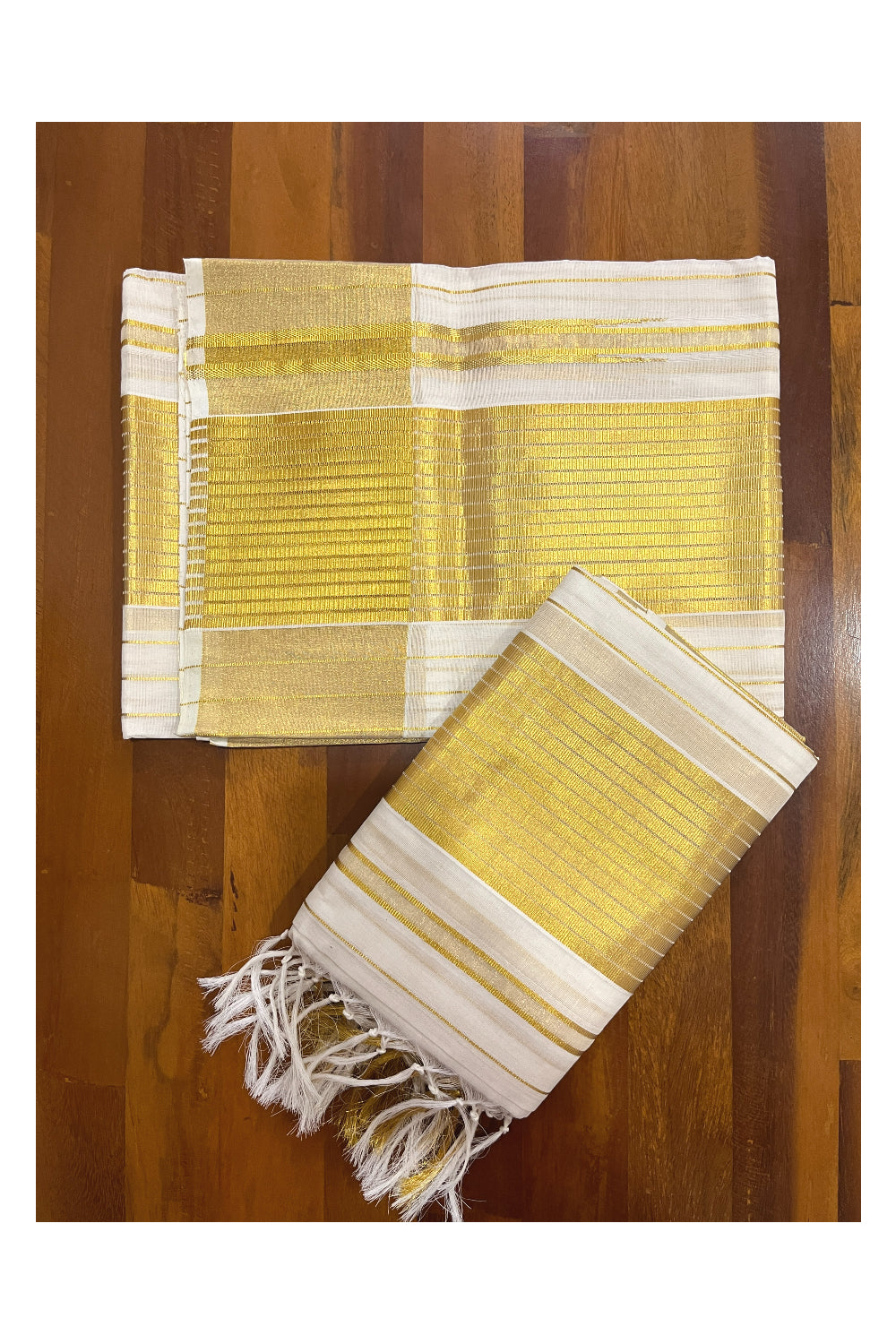 Southloom Handloom Premium Single Set Mundu (Mundum Neriyathum) with Kasavu Lines Across Body 2.80 Mtrs