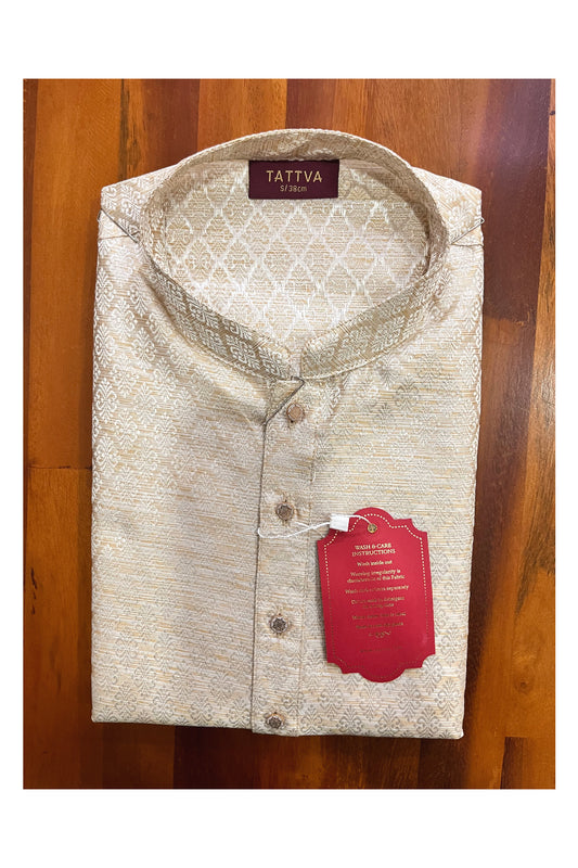 Southloom Light Brown Woven Patterns Cotton Silk Short Kurta for Men