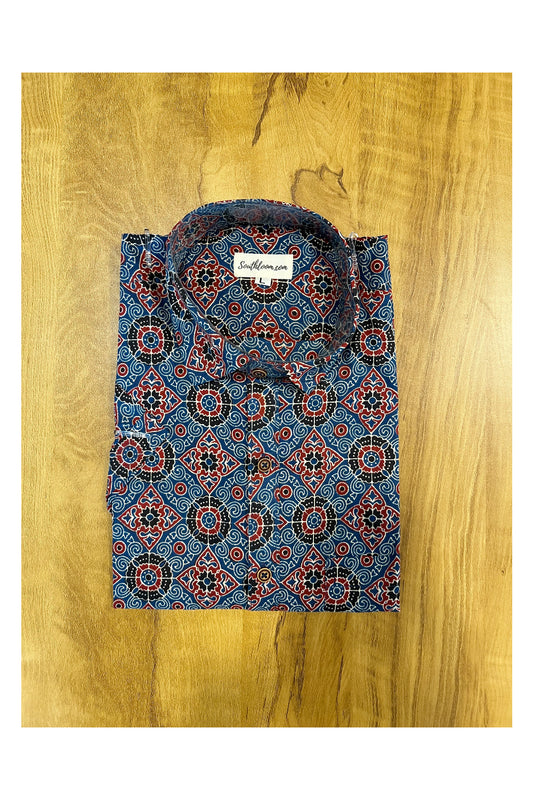 Southloom Jaipur Cotton Blue Hand Block Printed Shirt (Half Sleeves)