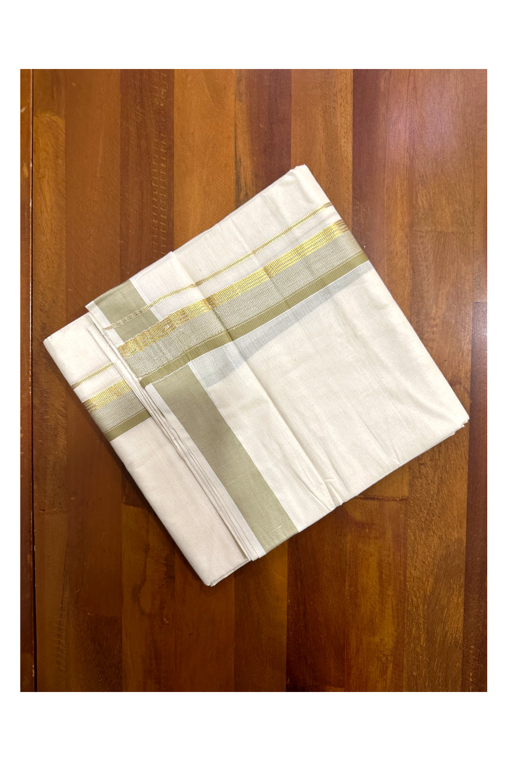 Kerala Cotton Double Mundu with Beige and Kasavu Border (Onam Mundu 2023)