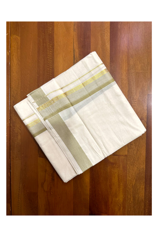 Kerala Cotton Double Mundu with Beige and Kasavu Border (Onam Mundu 2023)