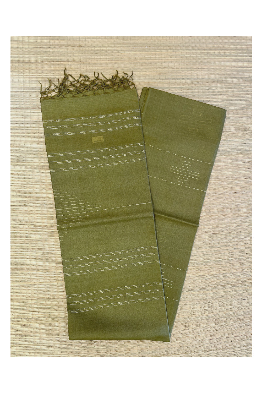 Southloom Pure Tussar Saree with Plain Body and Blouse Piece in Green