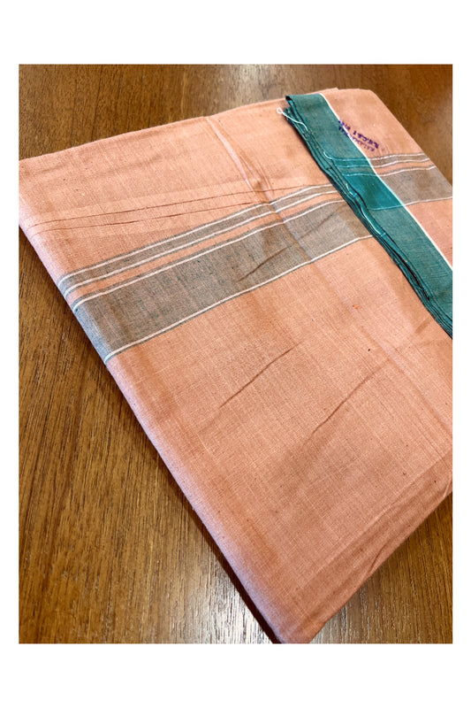 Southloom Premium Handloom Saffron (Kaavi) Solid Single Mundu (Lungi) with Green Border