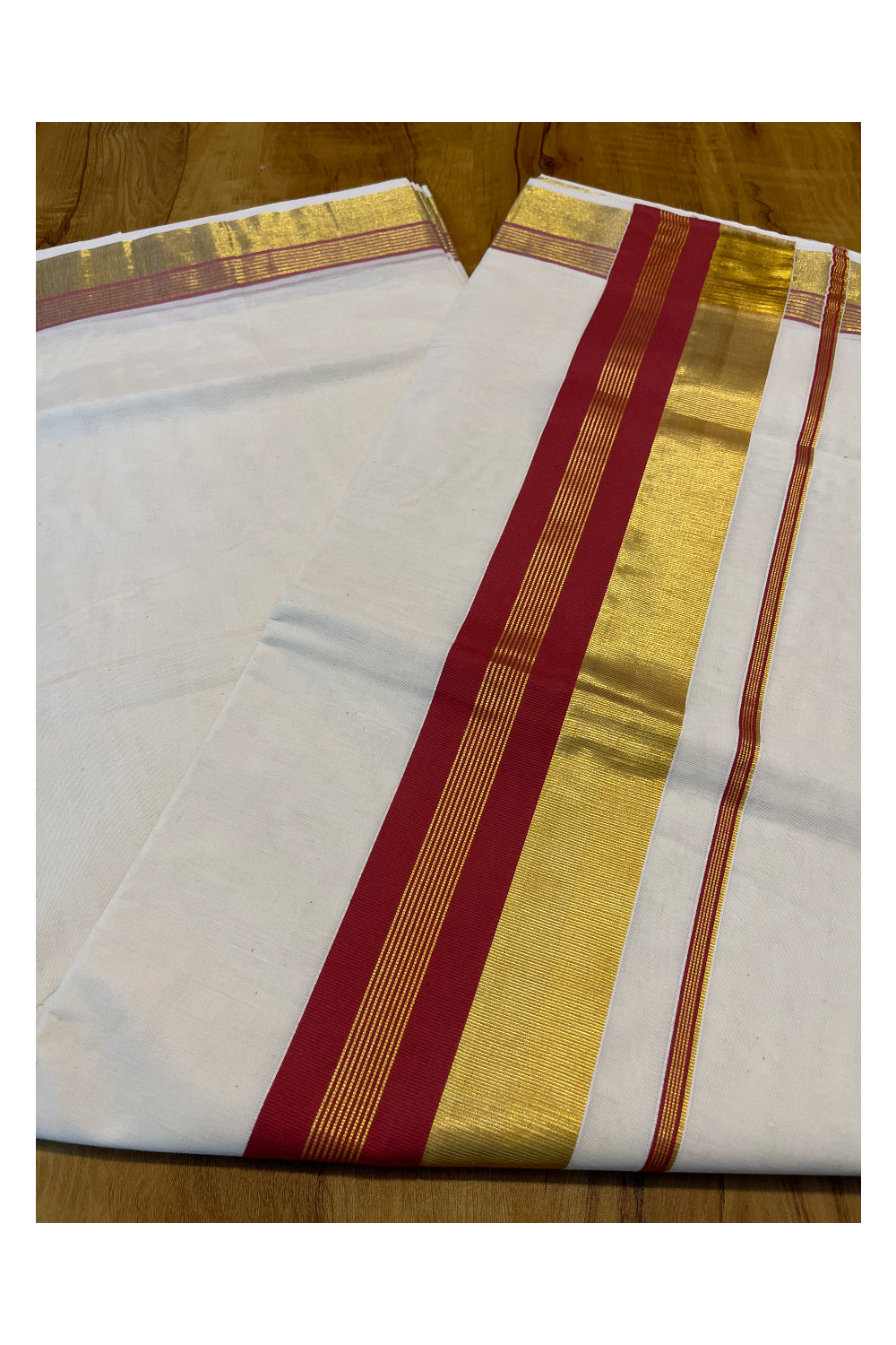 Kerala Pure Cotton Saree with Kasavu and Light Red Border