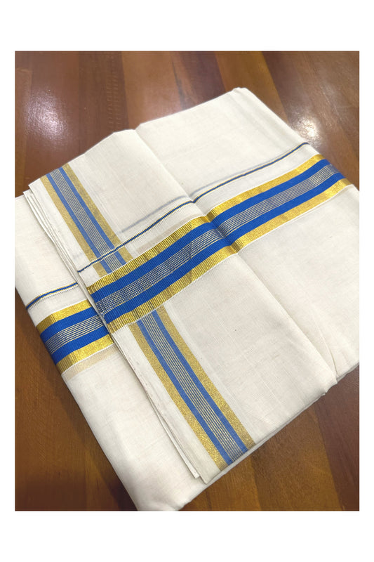 Southloom Premium Handloom Mundu with Blue and Kasavu Kara (Onam Mundu 2023)