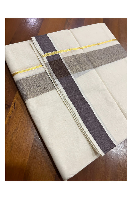 Pure Cotton Kerala Double Mundu with Kasavu and Brown Kara (South Indian Kerala Dhoti)