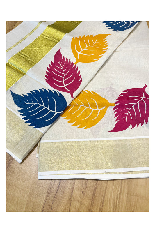 Kerala Tissue Saree with Vibrant Colour Big Leaf Designs on Border