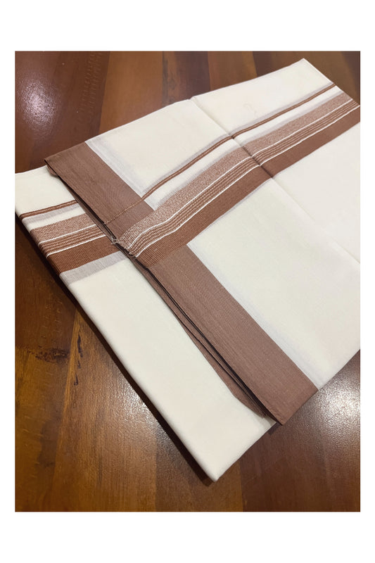 Pure White Cotton Double Mundu with Brown Border (South Indian Kerala Dhoti)