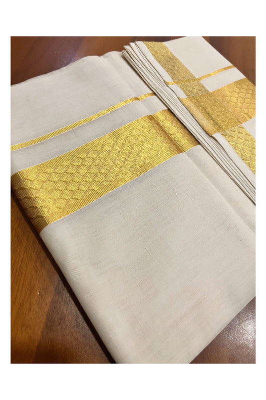 Southloom Premium Balaramapuram Unakkupaavu Handloom Mundu with Kasavu Woven Design Border (South Indian Kerala Dhoti)