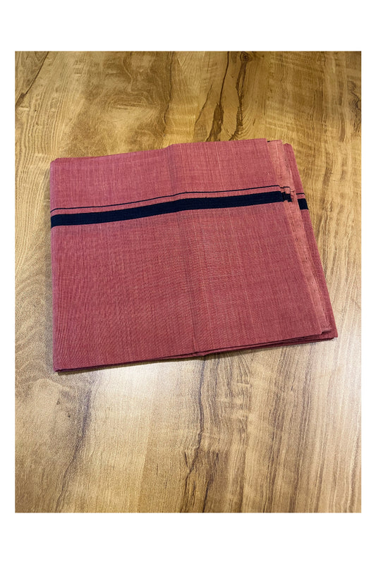 Southloom Premium Handloom Saffron (Kaavi) Solid Single Mundu (Lungi) with Black Border (South Indian Kerala Dhoti)