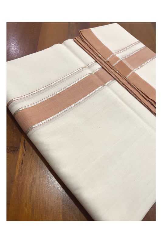 Southloom Premium Balaramapuram Unakkupaavu Handloom Mundu with Brown and Silver Kasavu Border (South Indian Kerala Dhoti)