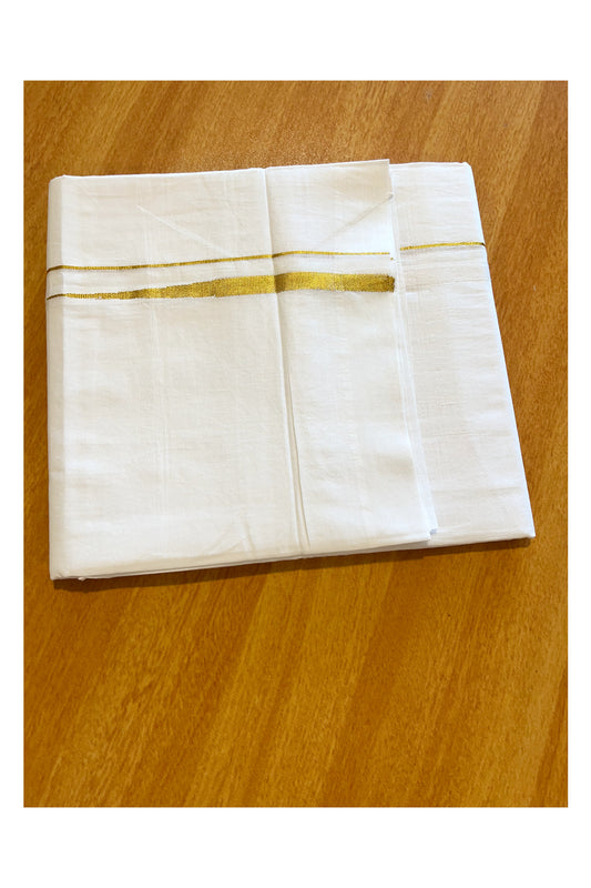 Pure White Cotton Double Mundu with Kasavu Border (South Indian Dhoti)