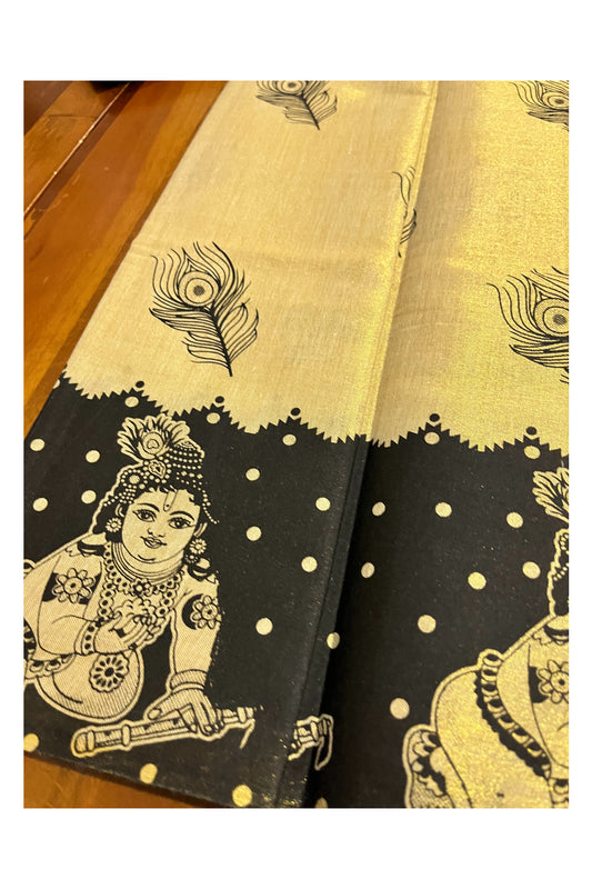 Kerala Tissue Block Printed Pavada and Black Blouse Material for Kids 3 Meters