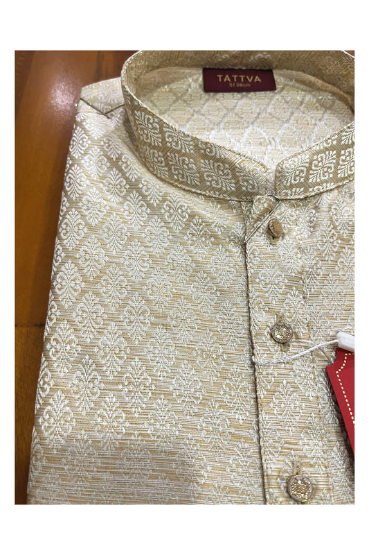 Southloom Light Brown Woven Patterns Cotton Silk Short Kurta for Men