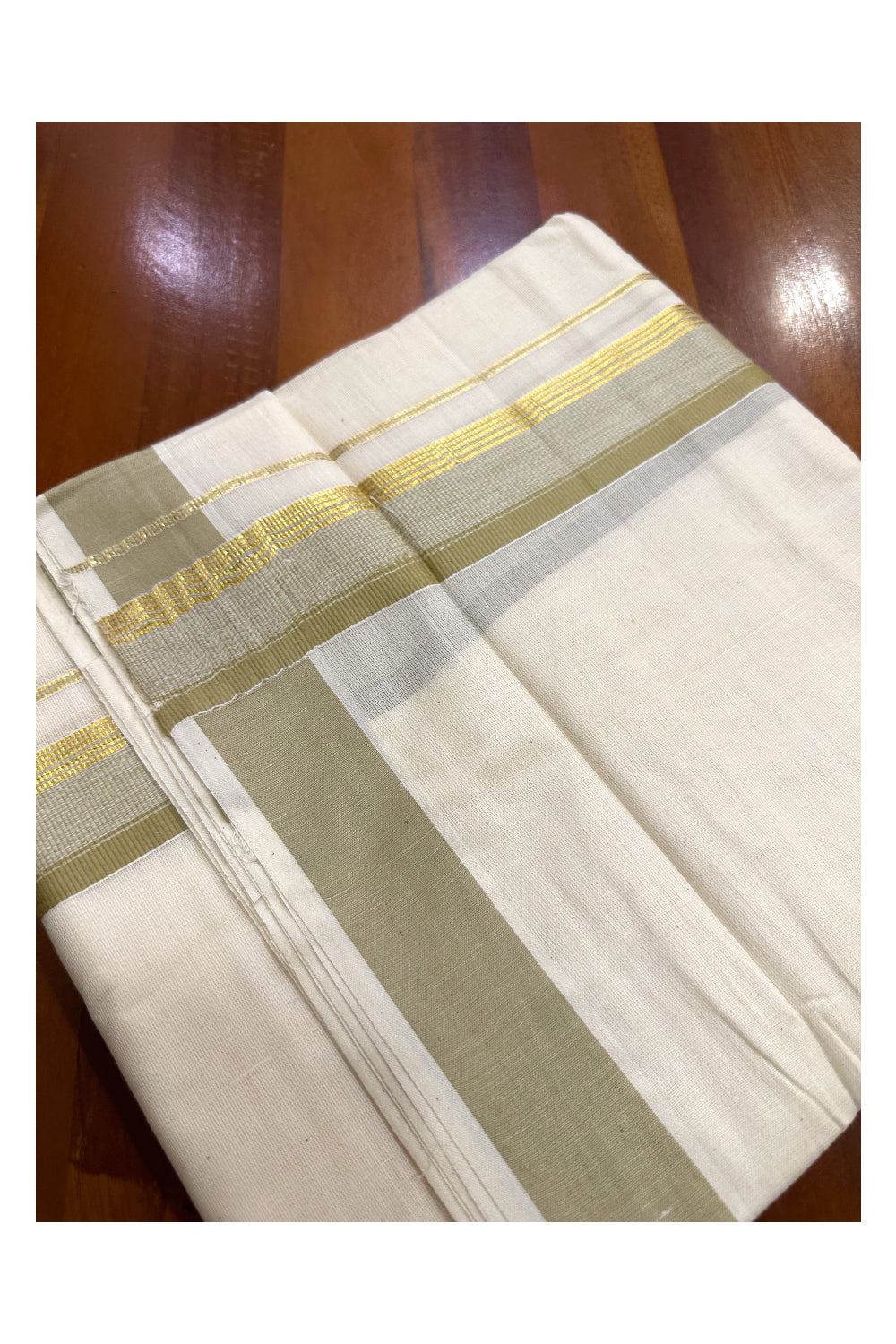 Kerala Cotton Double Mundu with Beige and Kasavu Border (Onam Mundu 2023)