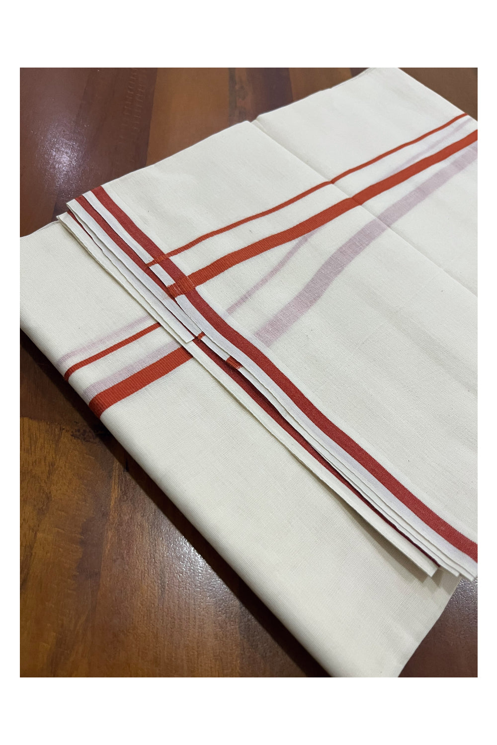 Pure Cotton Double Mundu with 0.5 inch Orange Border