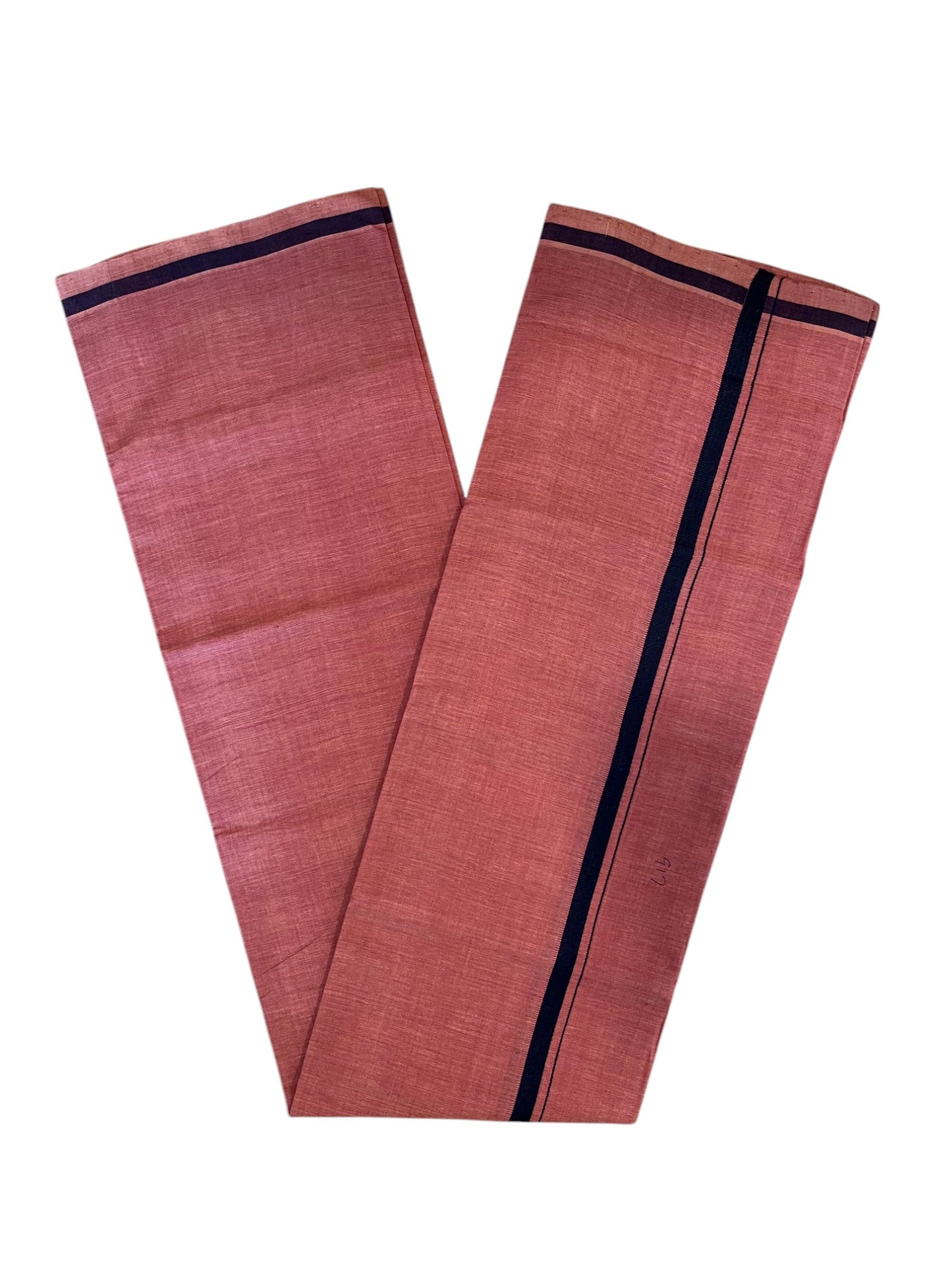 Southloom Premium Handloom Saffron (Kaavi) Solid Single Mundu (Lungi) with Black Border (South Indian Kerala Dhoti)