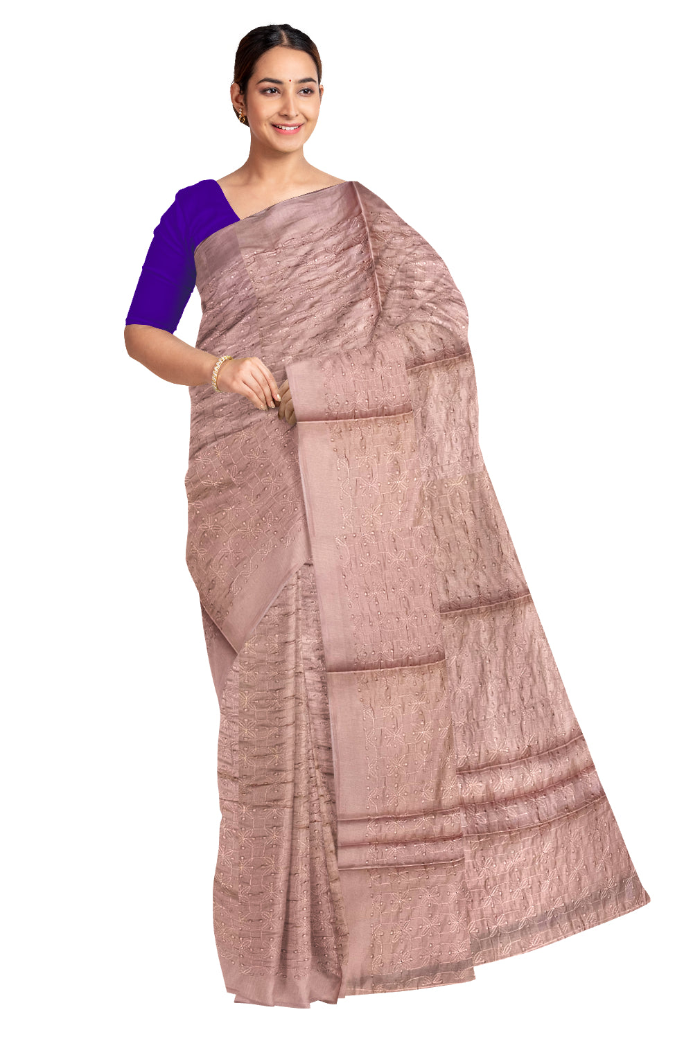 Southloom Semi Silk Pink Thread Work Designer Saree