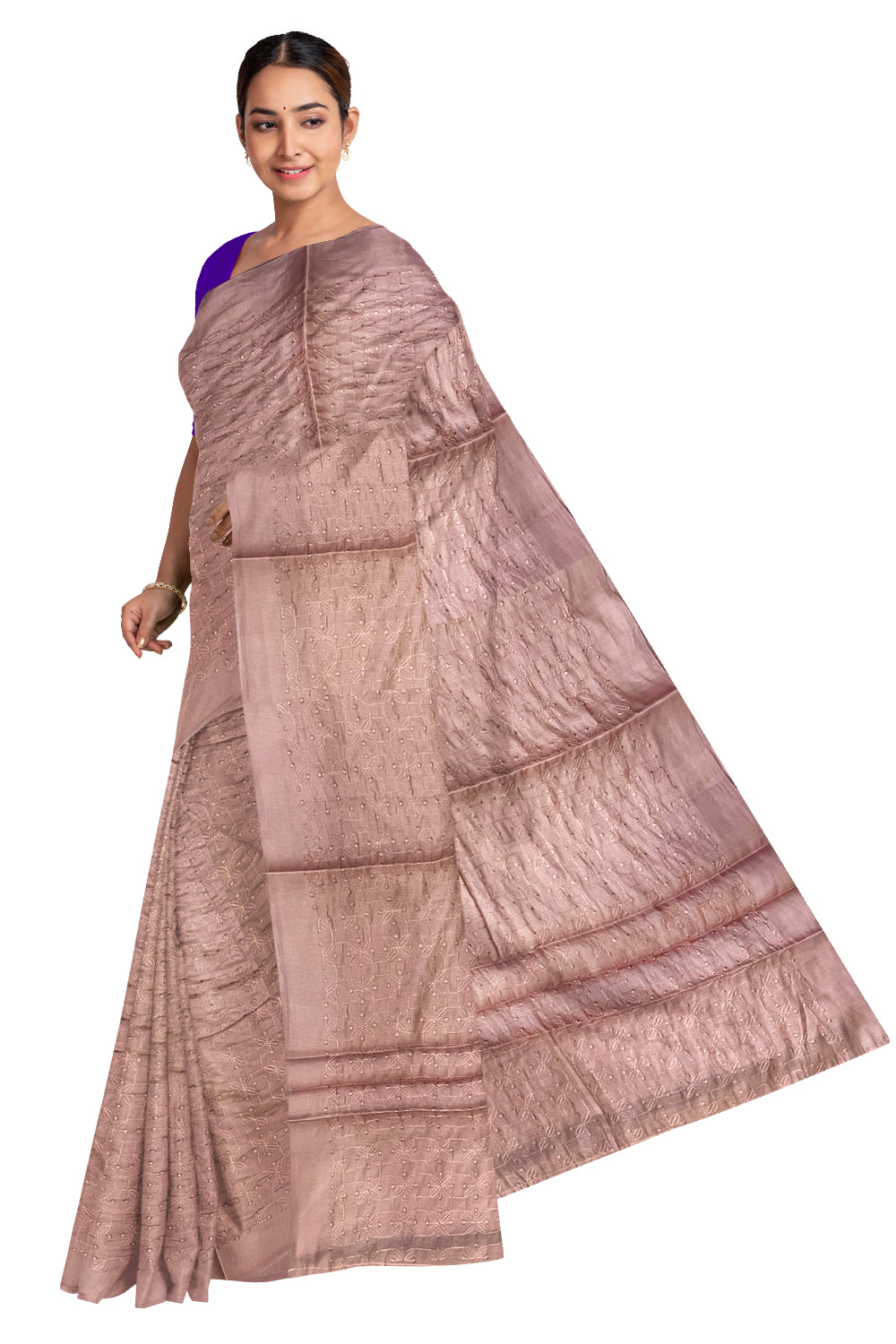 Southloom Semi Silk Pink Thread Work Designer Saree