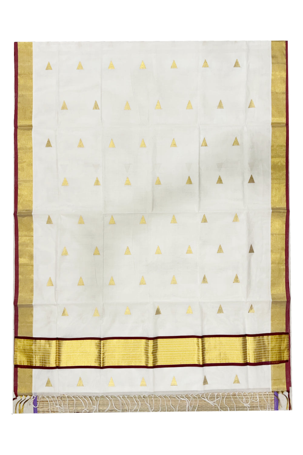 Southloom Premium Handloom Cotton Saree with Kasavu Temple Woven Motifs