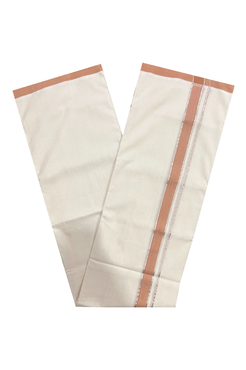 Southloom Premium Balaramapuram Unakkupaavu Handloom Mundu with Brown and Silver Kasavu Border (South Indian Kerala Dhoti)