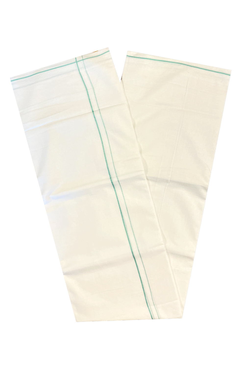 Pure White Cotton Double Mundu with Green Kara (South Indian Dhoti)