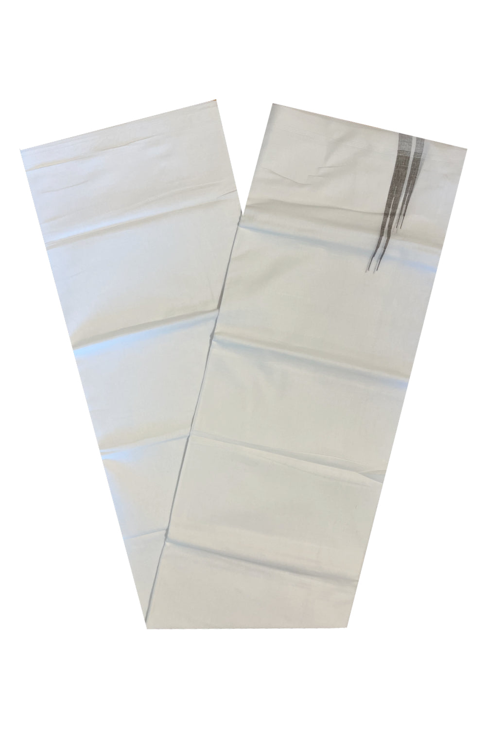 Pure White Cotton Double Mundu with Brown Chutti Kara (South Indian Kerala Dhoti)