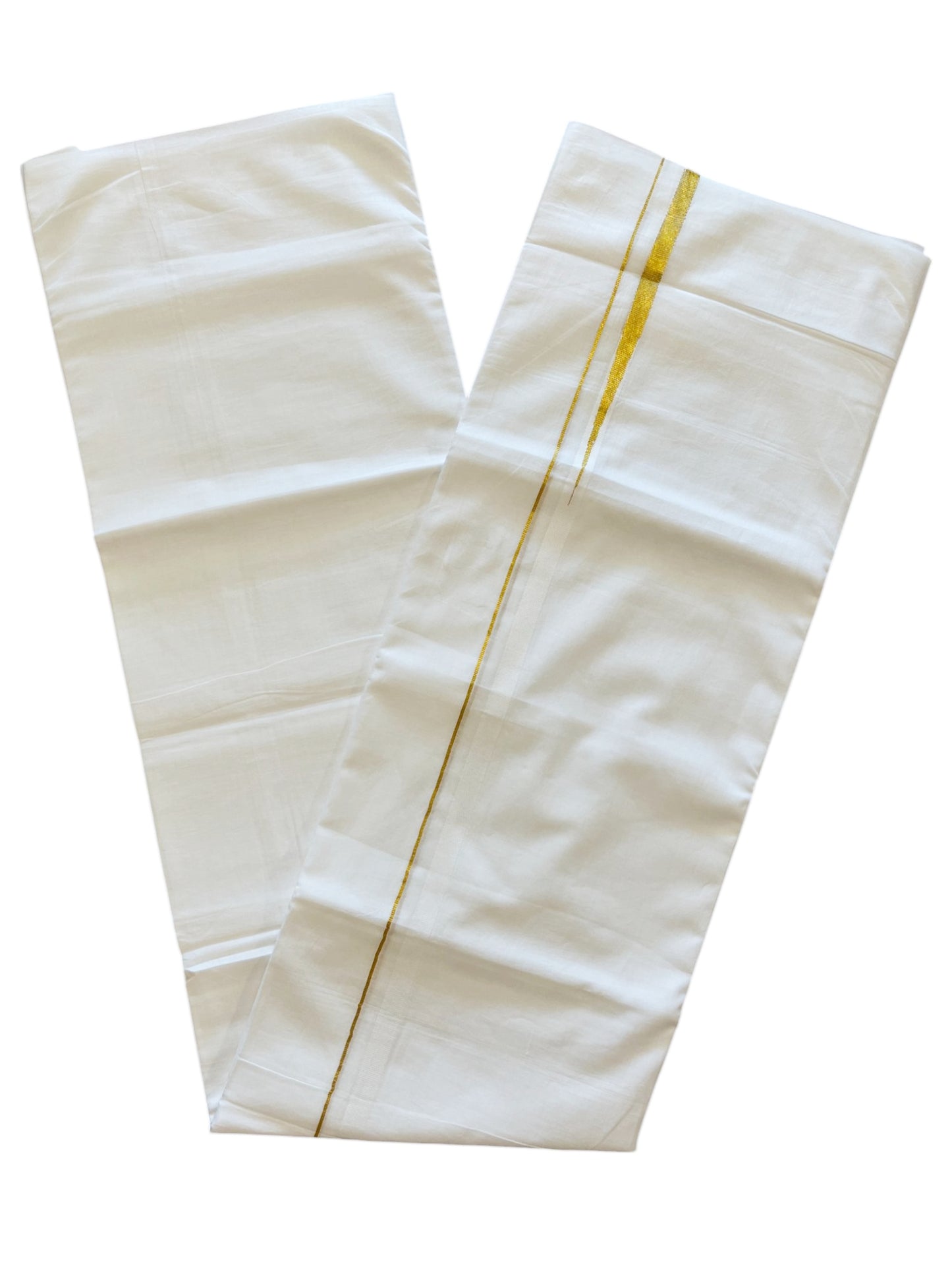 Pure White Cotton Double Mundu with Kasavu Border (South Indian Dhoti)