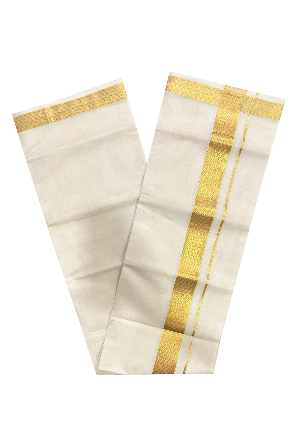 Southloom Premium Balaramapuram Unakkupaavu Handloom Mundu with Kasavu Woven Design Border (South Indian Kerala Dhoti)