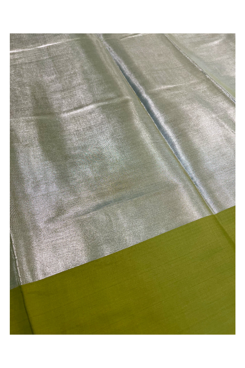 Southloom Special Semi Silk Saree with Silver Body and Green Border