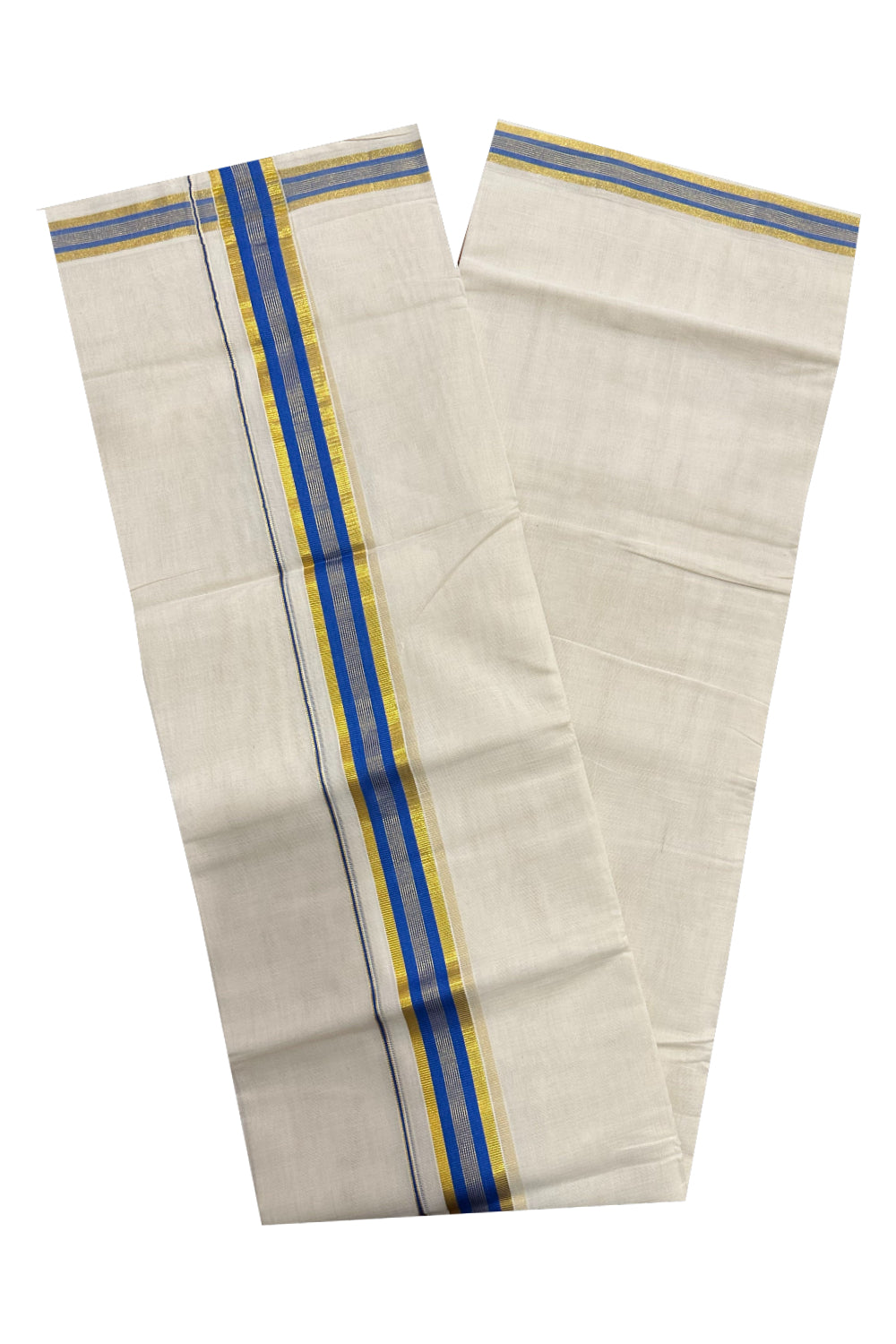 Southloom Premium Handloom Mundu with Blue and Kasavu Kara (Onam Mundu 2023)