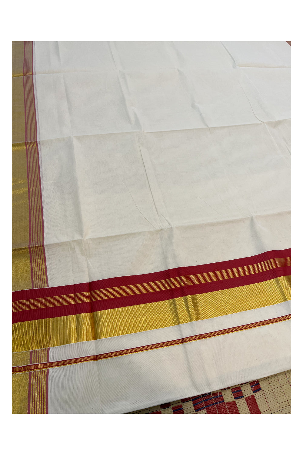 Kerala Pure Cotton Saree with Kasavu and Light Red Border