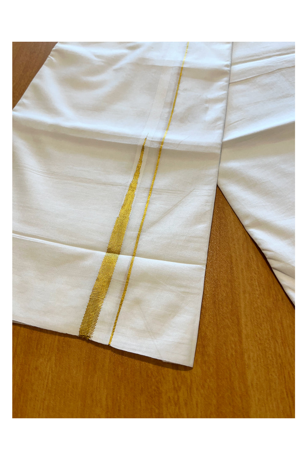 Pure White Cotton Double Mundu with Kasavu Border (South Indian Dhoti)