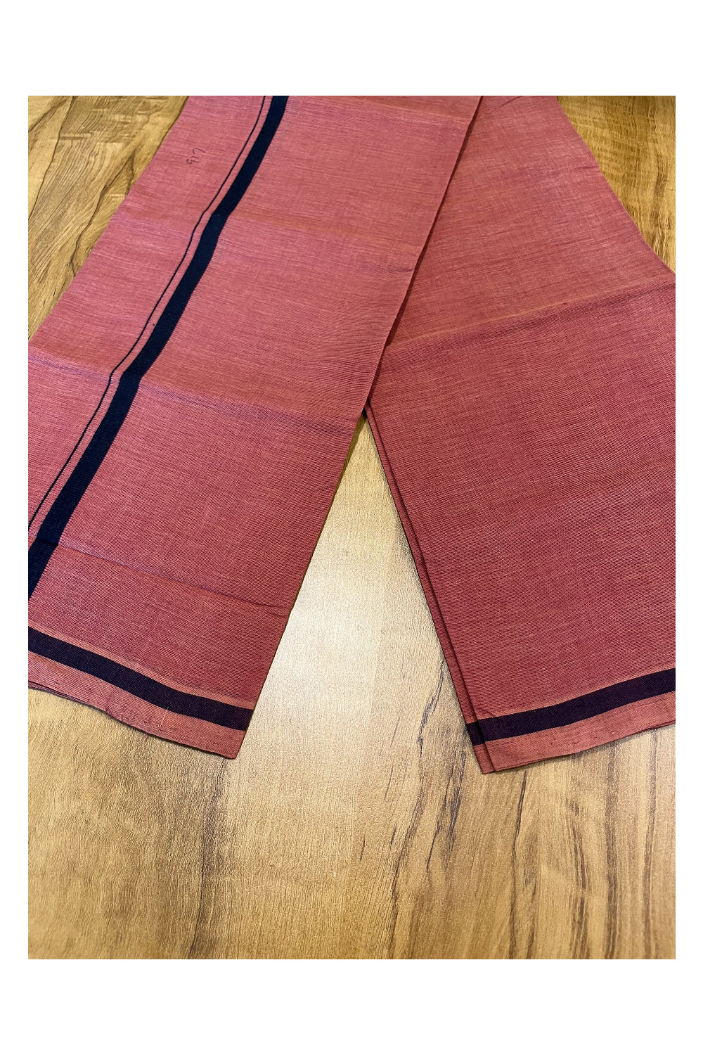 Southloom Premium Handloom Saffron (Kaavi) Solid Single Mundu (Lungi) with Black Border (South Indian Kerala Dhoti)