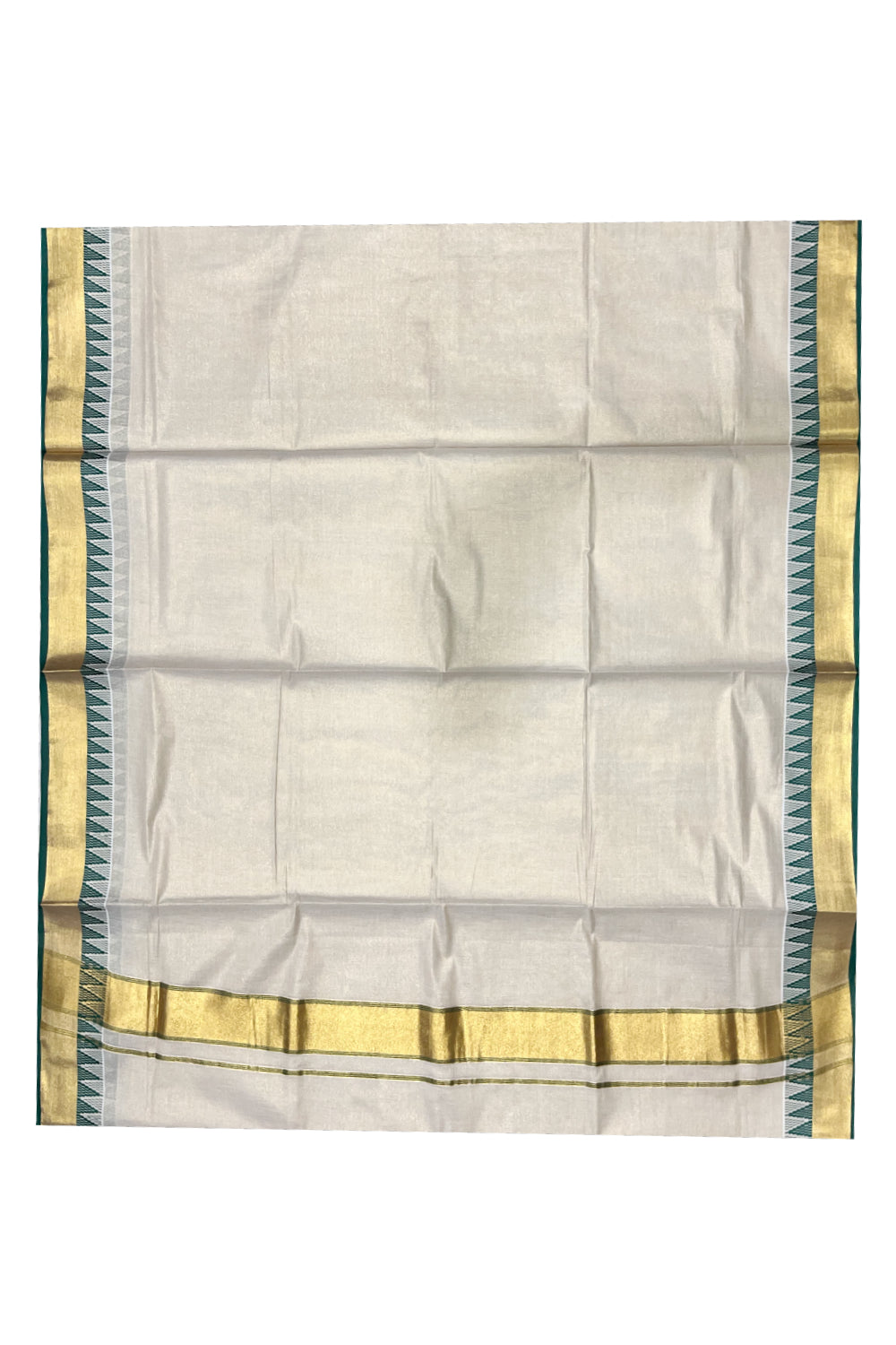 Kerala Tissue Saree with Kasavu and Green Temple Woven Designs on Border (Vishu 2024 Collection)