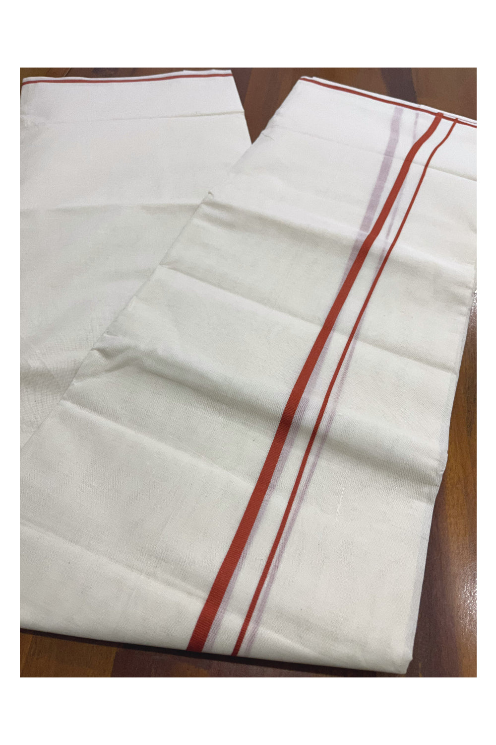 Pure Cotton Double Mundu with 0.5 inch Orange Border