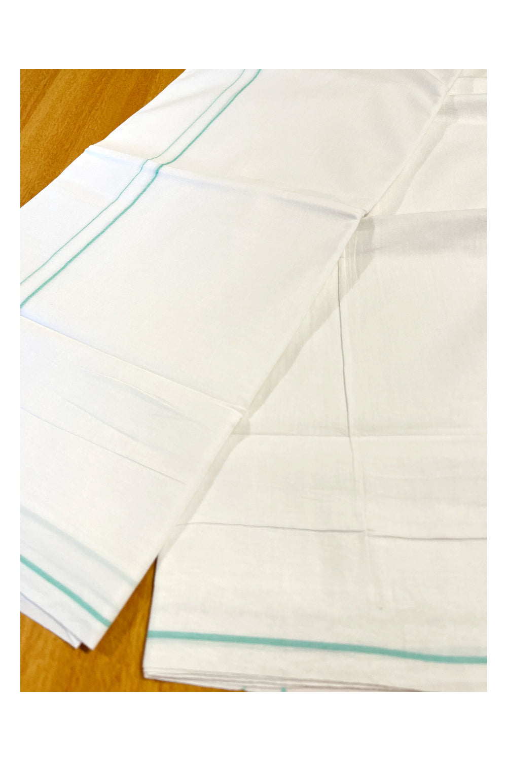 Pure White Cotton Double Mundu with Green Kara (South Indian Dhoti)