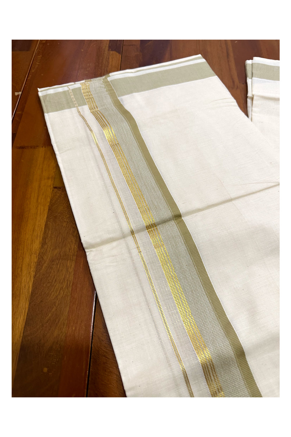 Kerala Cotton Double Mundu with Beige and Kasavu Border (Onam Mundu 2023)