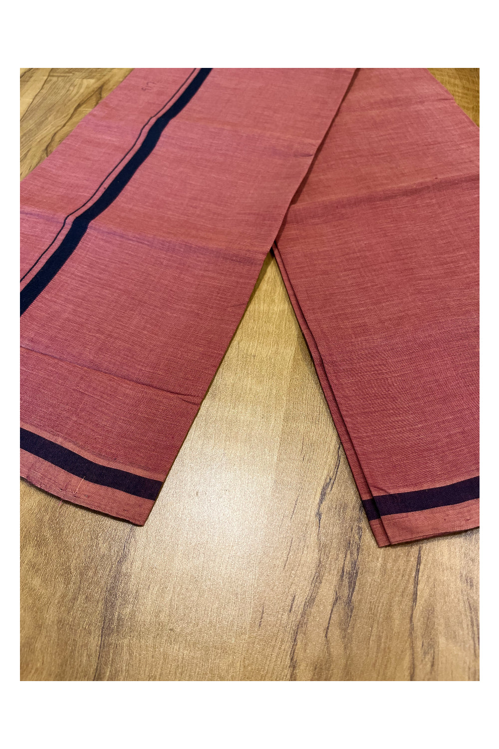 Southloom Premium Handloom Saffron (Kaavi) Solid Single Mundu (Lungi) with Black Border (South Indian Kerala Dhoti)