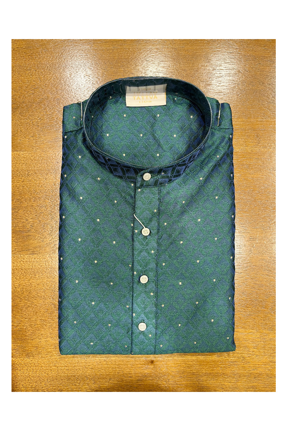 Southloom Green Woven Patterns Semi Silk Short Kurta for Men