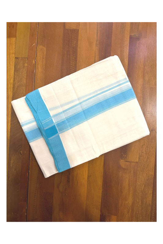 Southloom Premium Handloom Mundu with Turquoise Kara (Onam Mundu 2023)