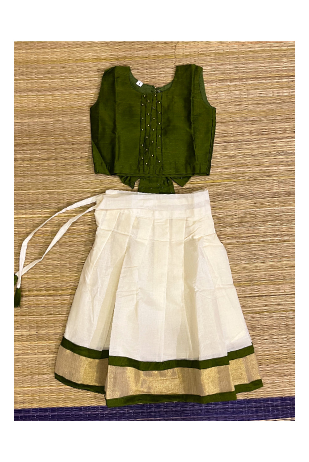 Southloom Kerala Pavada Blouse with Green Bead Work Design (Age - 1 Year)