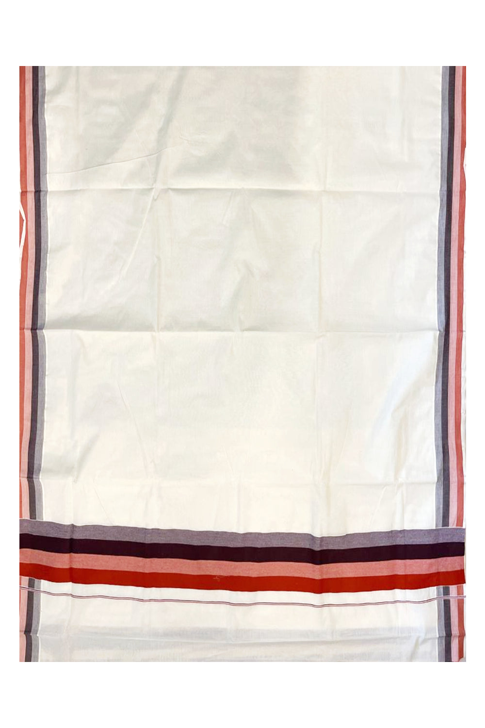 Pure Cotton Off White Kerala Saree with Brick Red Brown Shaded Border