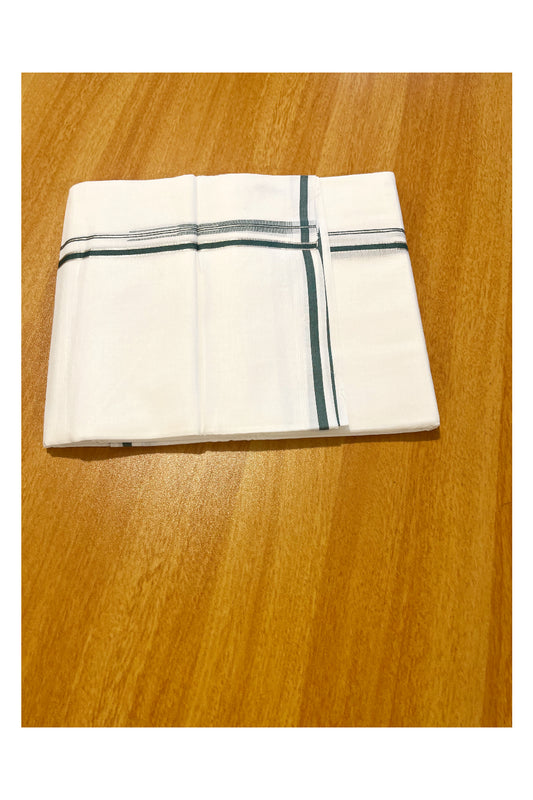 Pure White Cotton Double Mundu with Green  Border (South Indian Dhoti)