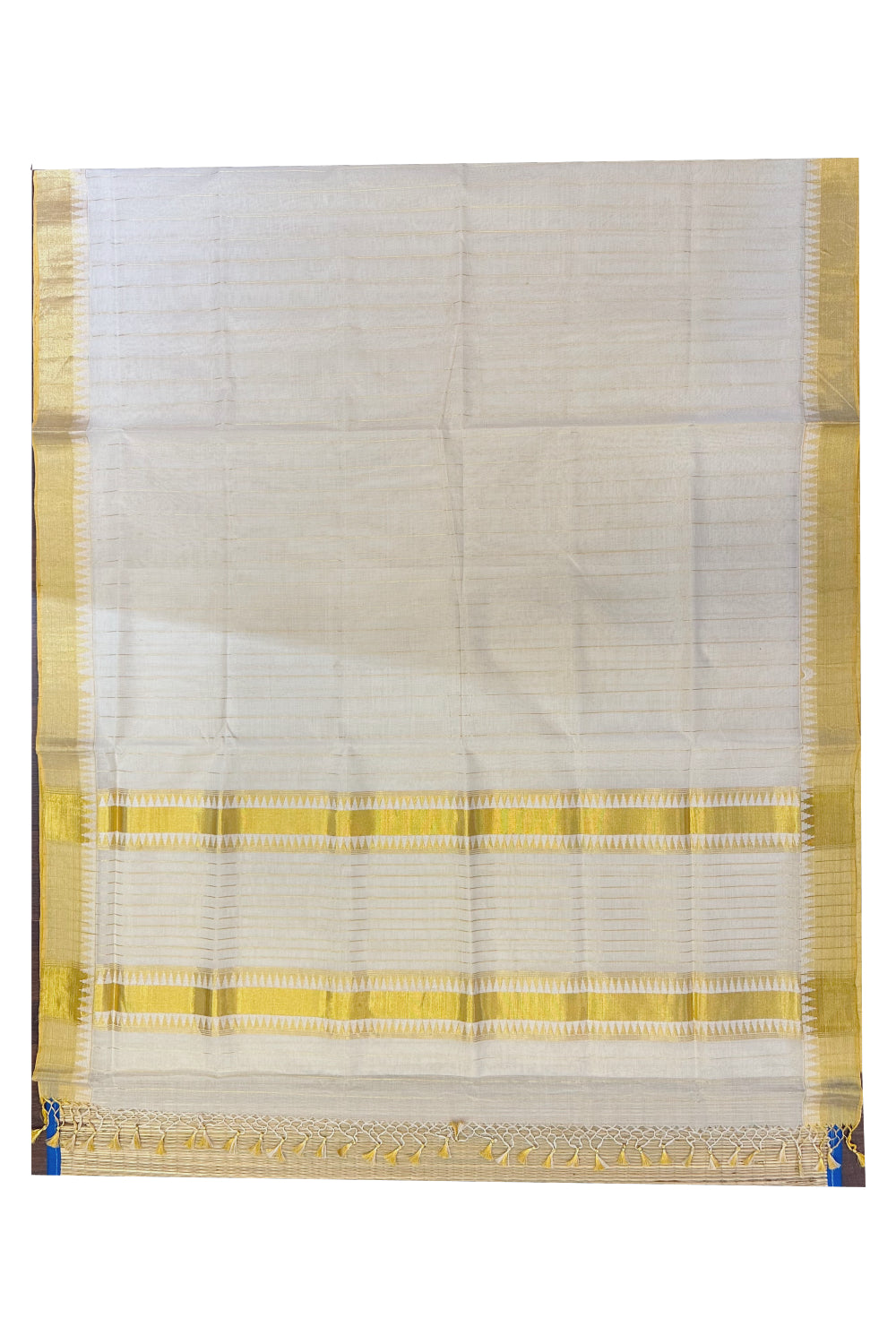 Southloom Super Premium Balaramapuram Unakkupaavu Handloom Saree with Woven Temple Border and Lines Across Body