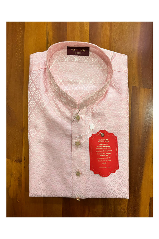 Southloom Pink Woven Patterns Cotton Silk Short Kurta for Men