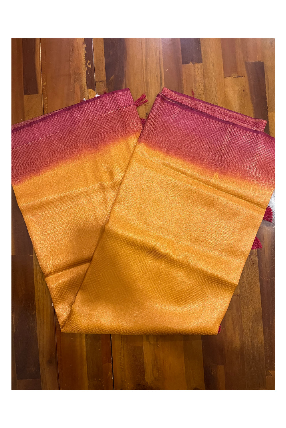 Southloom Soft Silk Yellow Designer Saree with Magenta Border