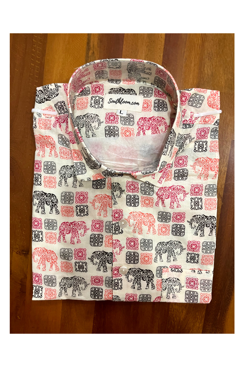 Southloom Jaipur Cotton Elephant Art Hand Block Printed Shirt (Half Sleeves)