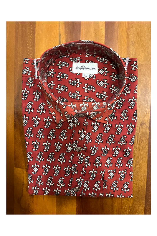 Southloom Jaipur Cotton Red Hand Block Printed Shirt (Full Sleeves)