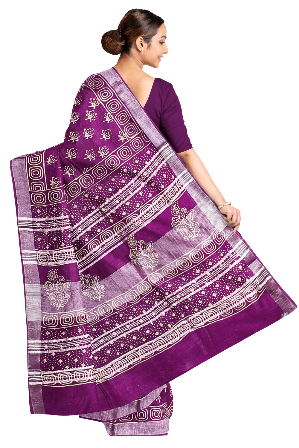 Southloom Linen Violet Designer Saree with Floral Prints